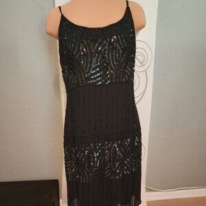 20s Style Silk Beaded Black Flapper Dress